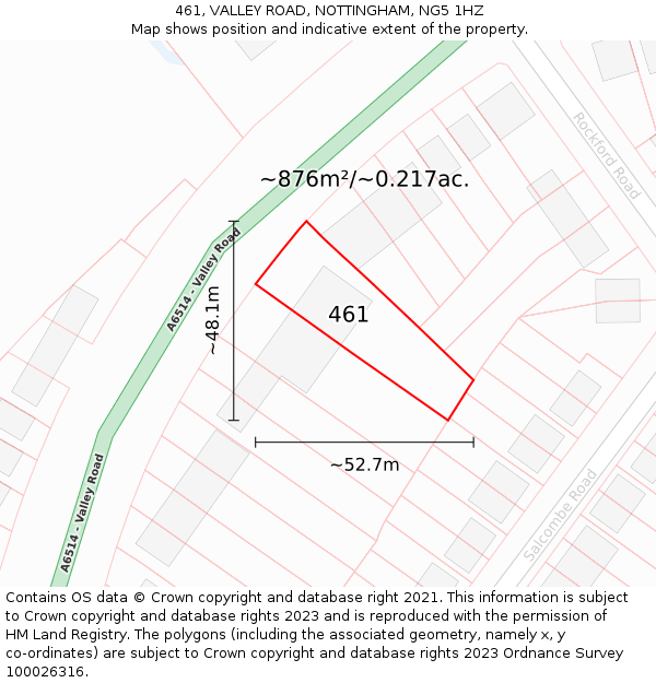 461, VALLEY ROAD, NOTTINGHAM, NG5 1HZ: Plot and title map