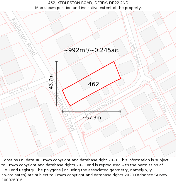 462, KEDLESTON ROAD, DERBY, DE22 2ND: Plot and title map