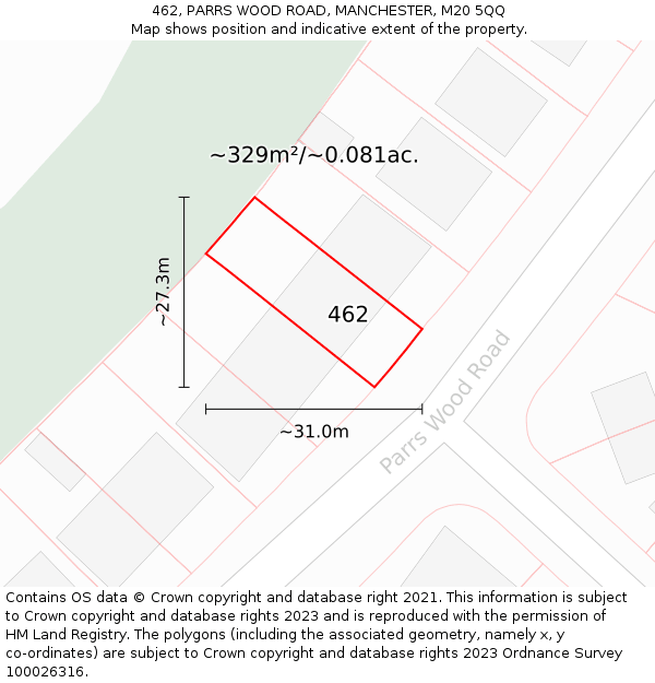 462, PARRS WOOD ROAD, MANCHESTER, M20 5QQ: Plot and title map