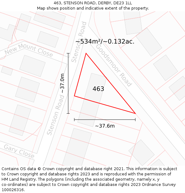 463, STENSON ROAD, DERBY, DE23 1LL: Plot and title map