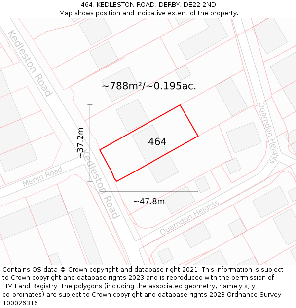 464, KEDLESTON ROAD, DERBY, DE22 2ND: Plot and title map