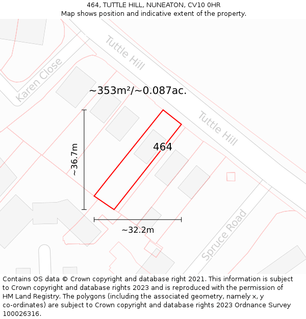 464, TUTTLE HILL, NUNEATON, CV10 0HR: Plot and title map