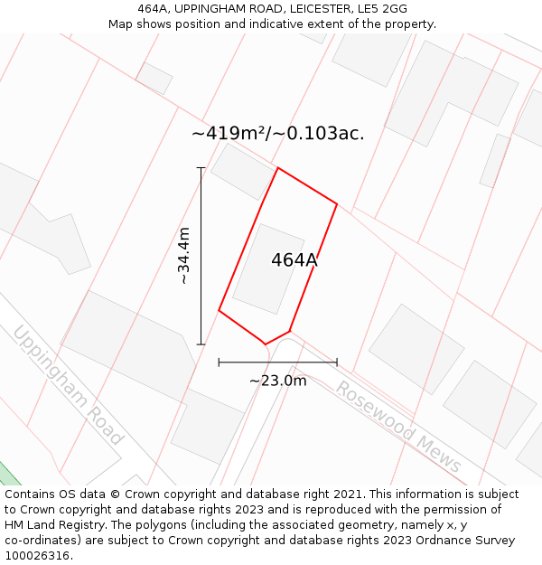 464A, UPPINGHAM ROAD, LEICESTER, LE5 2GG: Plot and title map