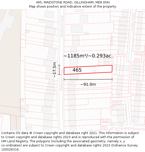 465, MAIDSTONE ROAD, GILLINGHAM, ME8 0NN: Plot and title map