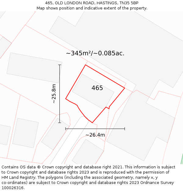 465, OLD LONDON ROAD, HASTINGS, TN35 5BP: Plot and title map