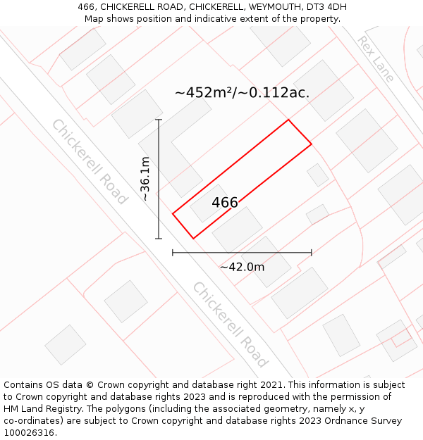 466, CHICKERELL ROAD, CHICKERELL, WEYMOUTH, DT3 4DH: Plot and title map