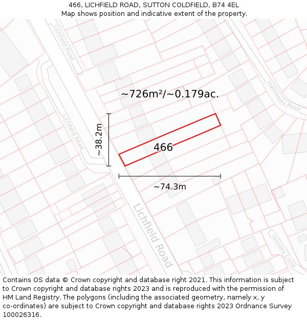 466, LICHFIELD ROAD, SUTTON COLDFIELD, B74 4EL: Plot and title map