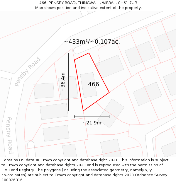 466, PENSBY ROAD, THINGWALL, WIRRAL, CH61 7UB: Plot and title map