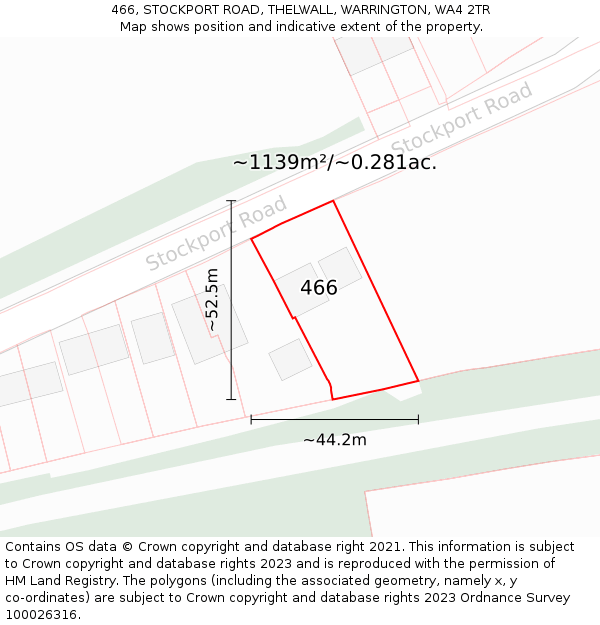 466, STOCKPORT ROAD, THELWALL, WARRINGTON, WA4 2TR: Plot and title map
