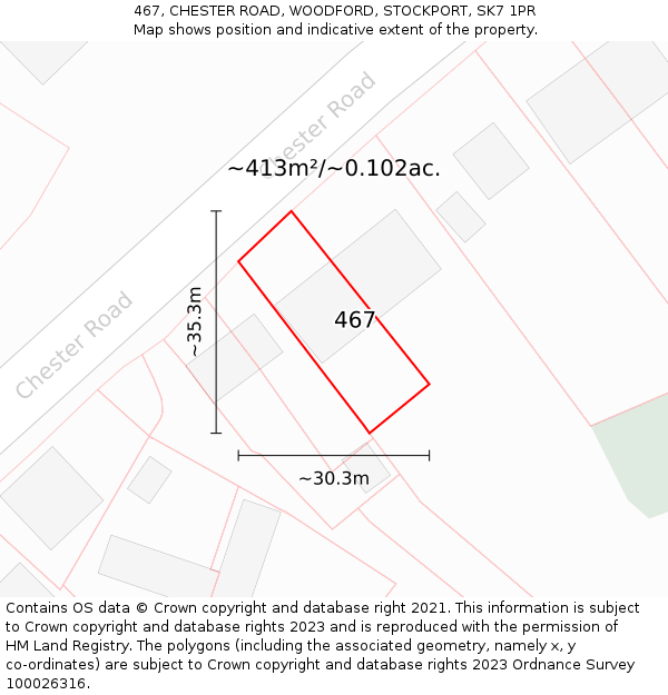 467, CHESTER ROAD, WOODFORD, STOCKPORT, SK7 1PR: Plot and title map