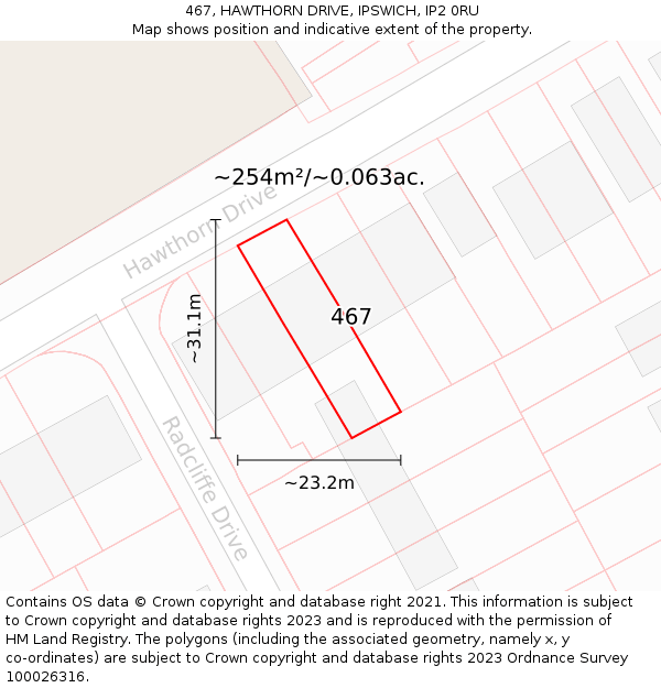 467, HAWTHORN DRIVE, IPSWICH, IP2 0RU: Plot and title map