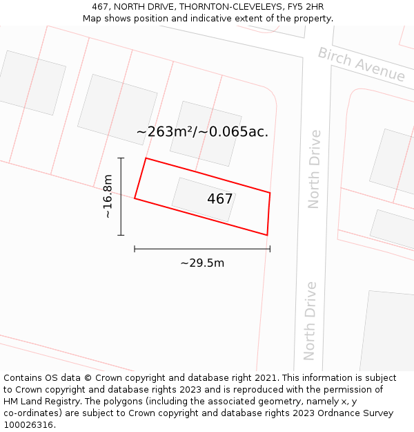 467, NORTH DRIVE, THORNTON-CLEVELEYS, FY5 2HR: Plot and title map