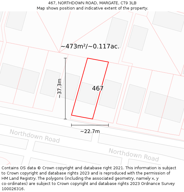 467, NORTHDOWN ROAD, MARGATE, CT9 3LB: Plot and title map