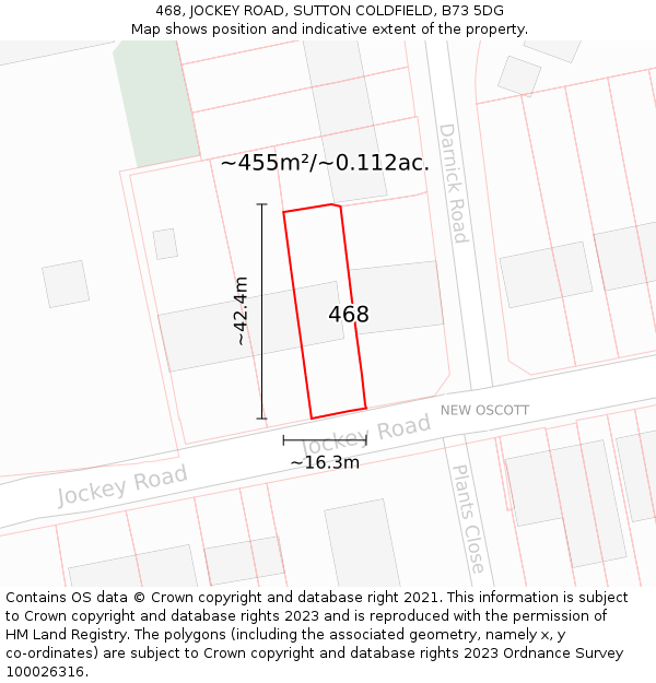 468, JOCKEY ROAD, SUTTON COLDFIELD, B73 5DG: Plot and title map