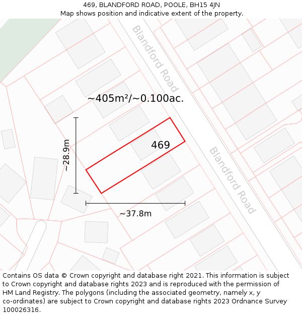469, BLANDFORD ROAD, POOLE, BH15 4JN: Plot and title map