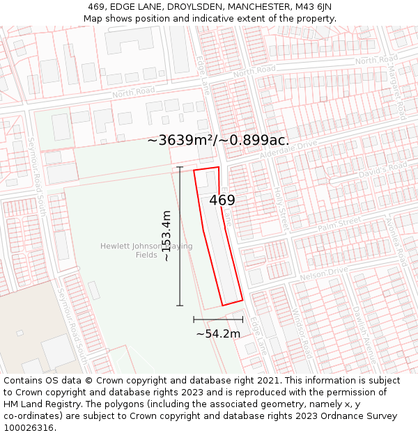 469, EDGE LANE, DROYLSDEN, MANCHESTER, M43 6JN: Plot and title map