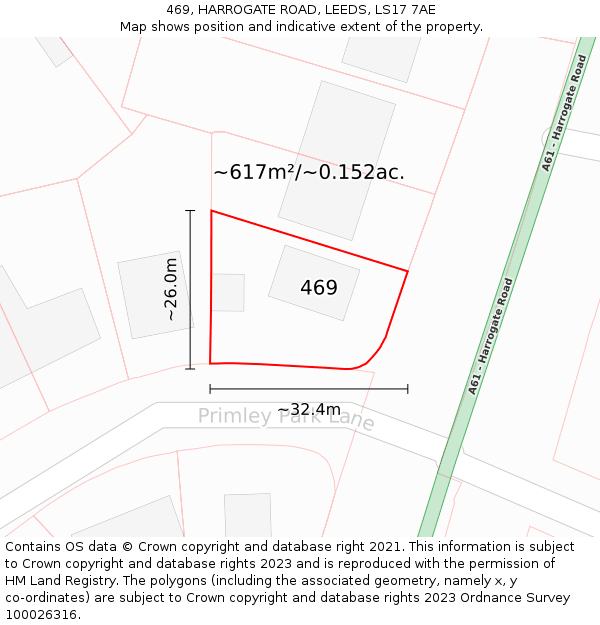 469, HARROGATE ROAD, LEEDS, LS17 7AE: Plot and title map