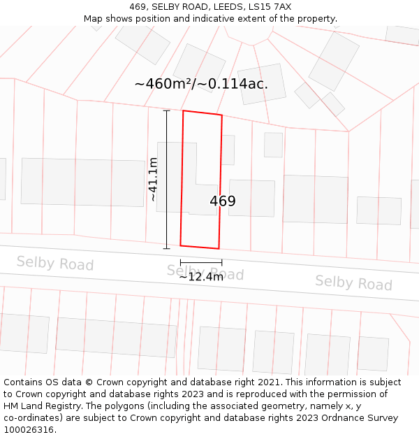 469, SELBY ROAD, LEEDS, LS15 7AX: Plot and title map