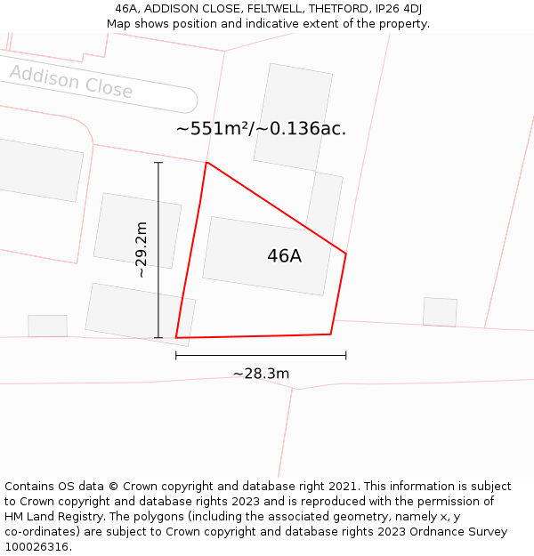 46A, ADDISON CLOSE, FELTWELL, THETFORD, IP26 4DJ: Plot and title map