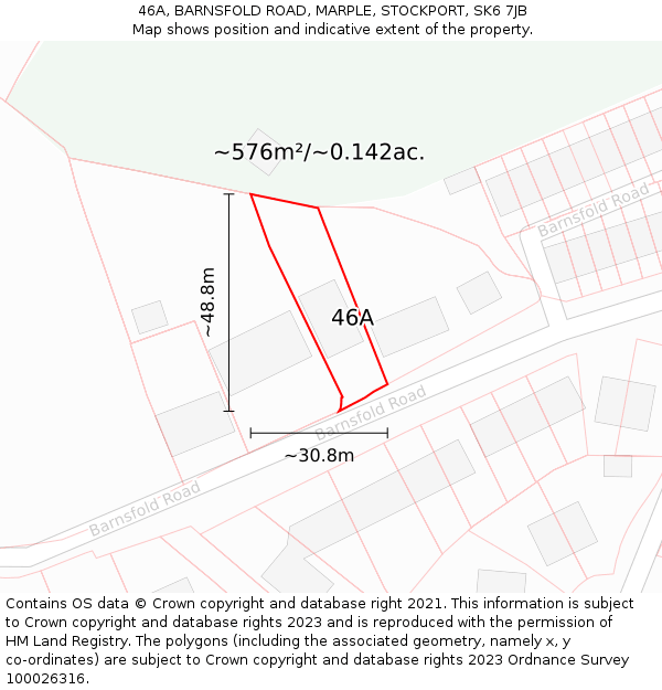 46A, BARNSFOLD ROAD, MARPLE, STOCKPORT, SK6 7JB: Plot and title map