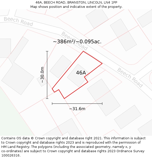 46A, BEECH ROAD, BRANSTON, LINCOLN, LN4 1PP: Plot and title map
