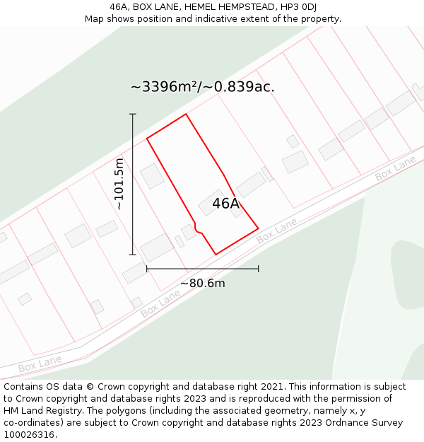 46A, BOX LANE, HEMEL HEMPSTEAD, HP3 0DJ: Plot and title map
