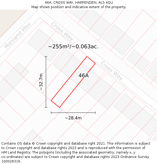 46A, CROSS WAY, HARPENDEN, AL5 4QU: Plot and title map