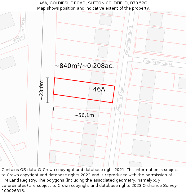 46A, GOLDIESLIE ROAD, SUTTON COLDFIELD, B73 5PG: Plot and title map