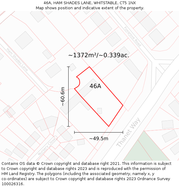 46A, HAM SHADES LANE, WHITSTABLE, CT5 1NX: Plot and title map