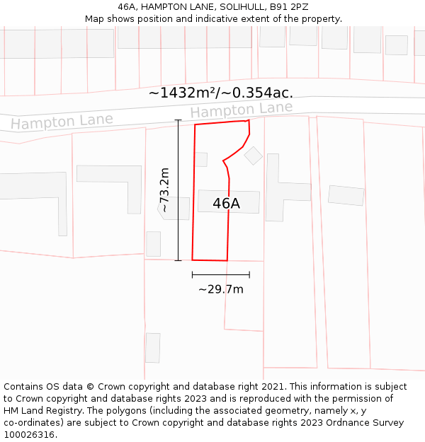 46A, HAMPTON LANE, SOLIHULL, B91 2PZ: Plot and title map