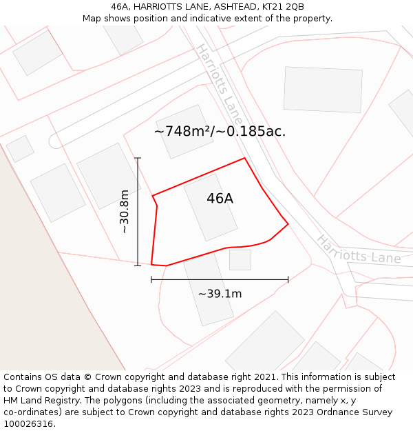 46A, HARRIOTTS LANE, ASHTEAD, KT21 2QB: Plot and title map