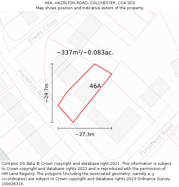 46A, HAZELTON ROAD, COLCHESTER, CO4 3DS: Plot and title map