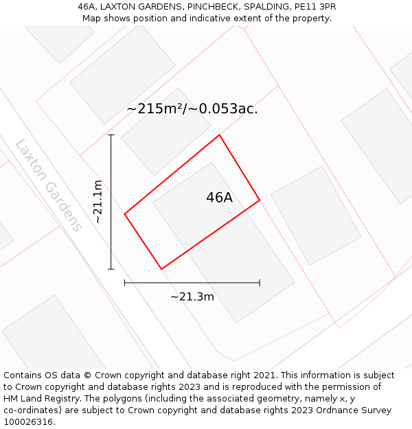 46A, LAXTON GARDENS, PINCHBECK, SPALDING, PE11 3PR: Plot and title map