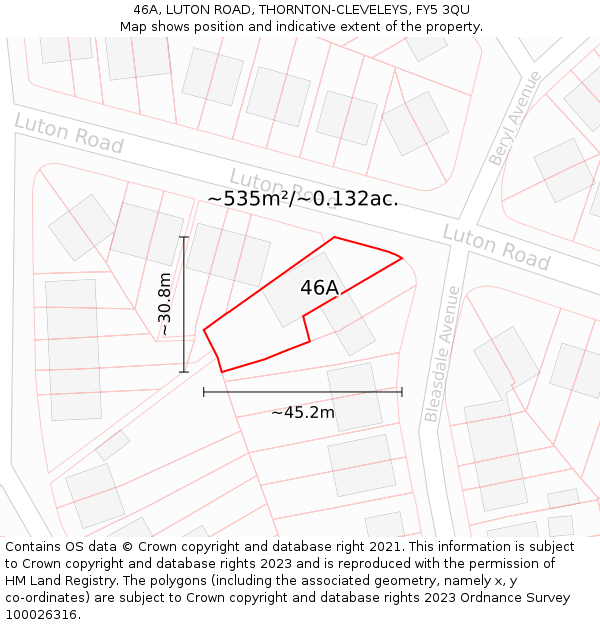 46A, LUTON ROAD, THORNTON-CLEVELEYS, FY5 3QU: Plot and title map