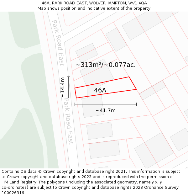 46A, PARK ROAD EAST, WOLVERHAMPTON, WV1 4QA: Plot and title map