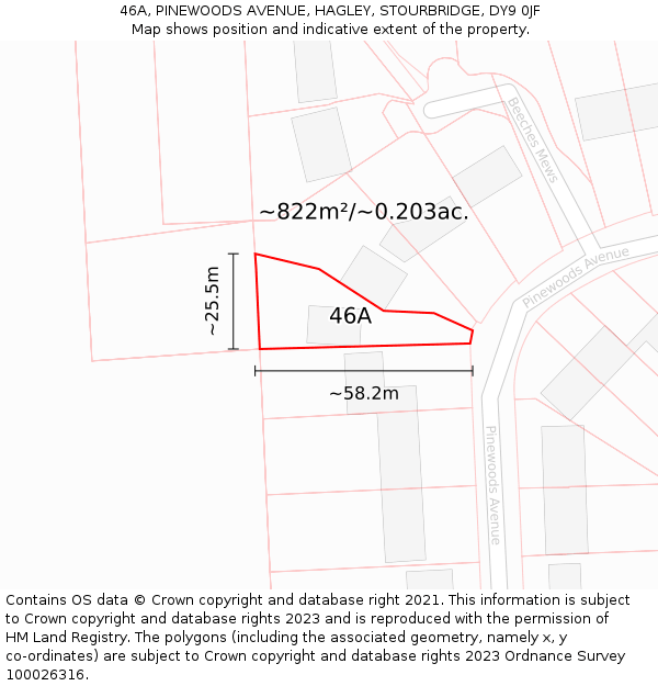 46A, PINEWOODS AVENUE, HAGLEY, STOURBRIDGE, DY9 0JF: Plot and title map