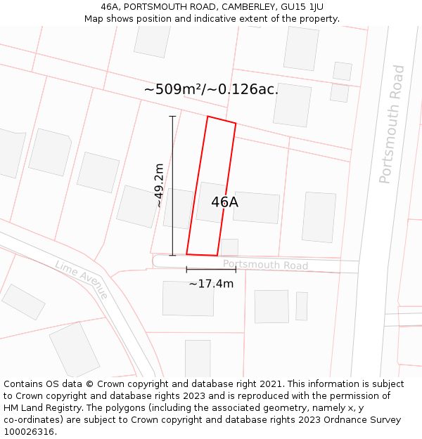 46A, PORTSMOUTH ROAD, CAMBERLEY, GU15 1JU: Plot and title map