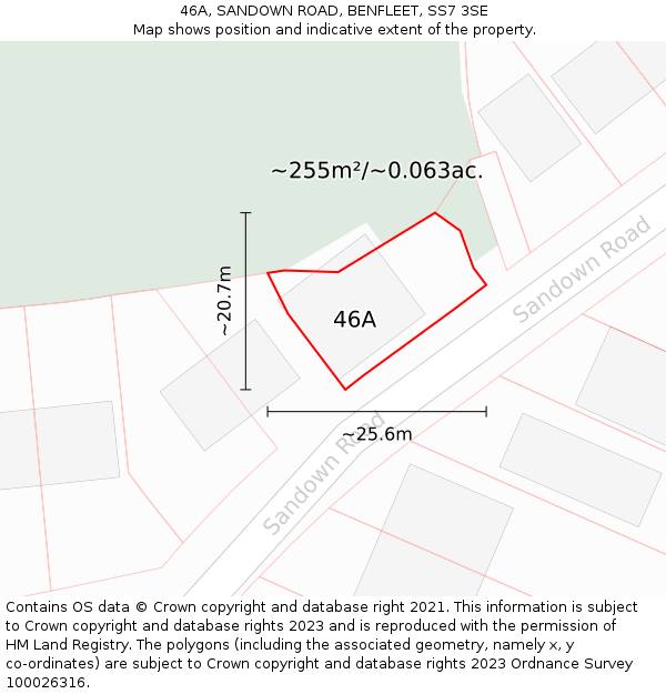 46A, SANDOWN ROAD, BENFLEET, SS7 3SE: Plot and title map