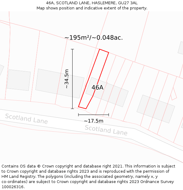 46A, SCOTLAND LANE, HASLEMERE, GU27 3AL: Plot and title map