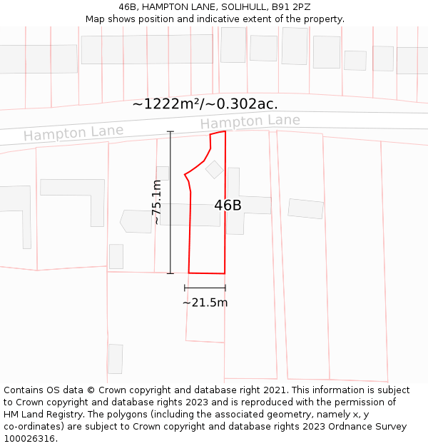 46B, HAMPTON LANE, SOLIHULL, B91 2PZ: Plot and title map