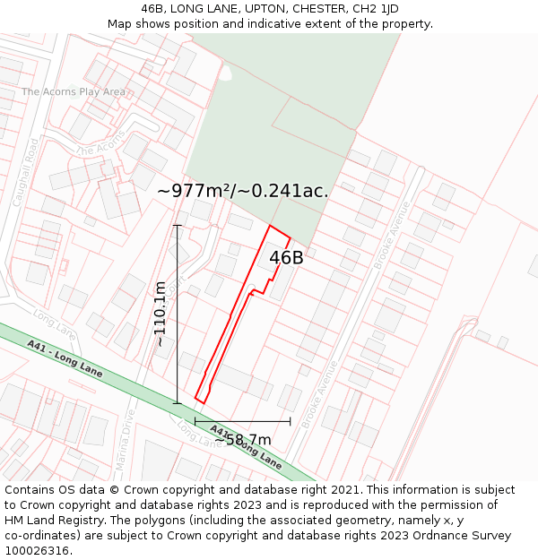 46B, LONG LANE, UPTON, CHESTER, CH2 1JD: Plot and title map