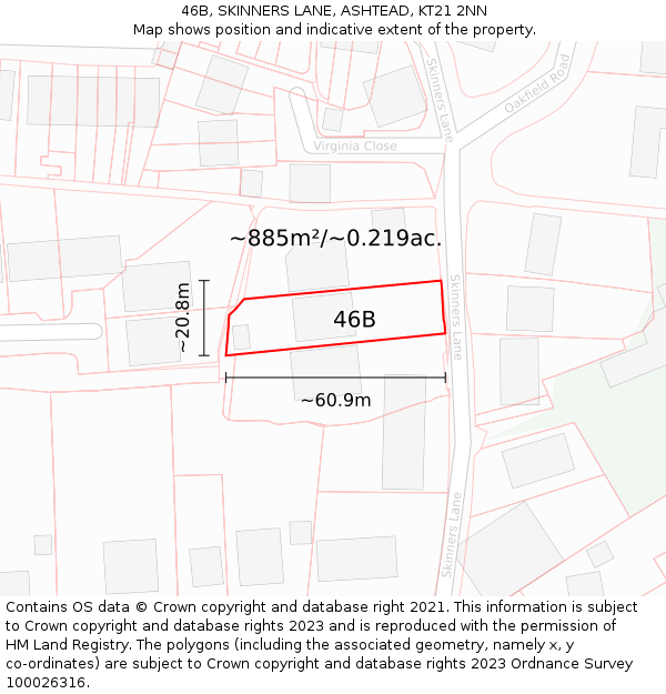 46B, SKINNERS LANE, ASHTEAD, KT21 2NN: Plot and title map
