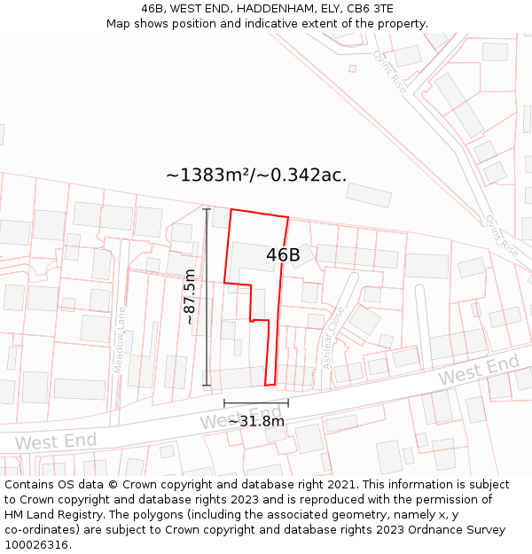 46B, WEST END, HADDENHAM, ELY, CB6 3TE: Plot and title map