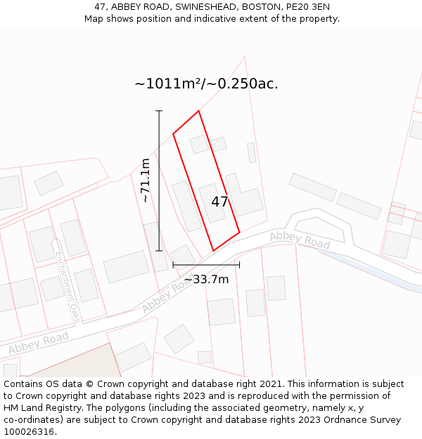 47, ABBEY ROAD, SWINESHEAD, BOSTON, PE20 3EN: Plot and title map