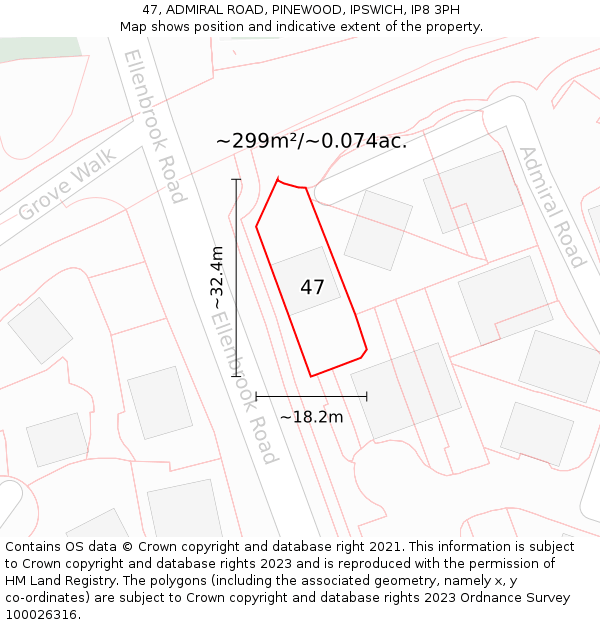 47, ADMIRAL ROAD, PINEWOOD, IPSWICH, IP8 3PH: Plot and title map