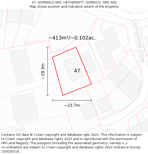 47, ADMIRALS WAY, HETHERSETT, NORWICH, NR9 3AQ: Plot and title map