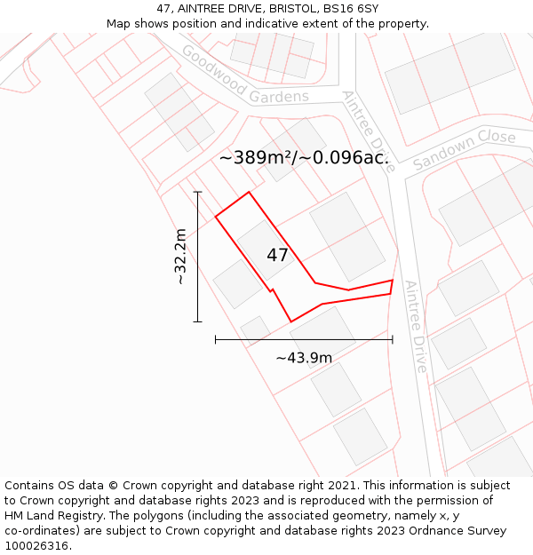 47, AINTREE DRIVE, BRISTOL, BS16 6SY: Plot and title map