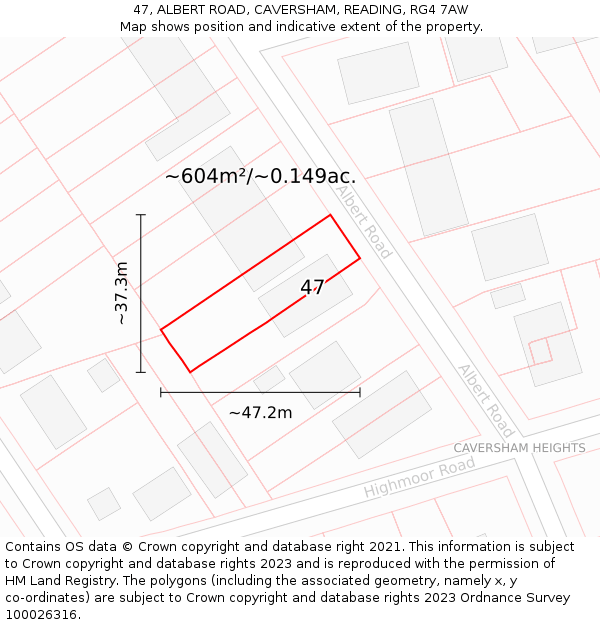 47, ALBERT ROAD, CAVERSHAM, READING, RG4 7AW: Plot and title map
