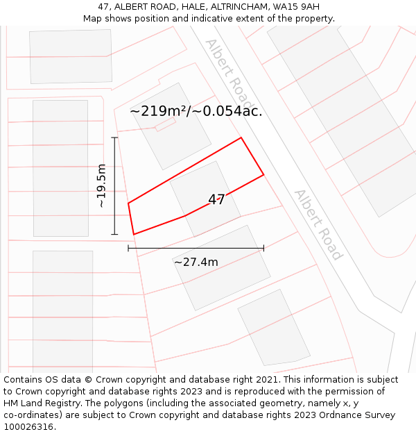 47, ALBERT ROAD, HALE, ALTRINCHAM, WA15 9AH: Plot and title map
