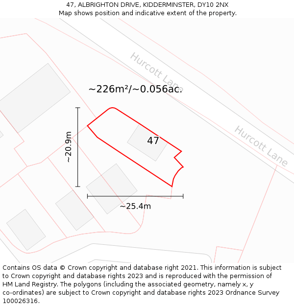 47, ALBRIGHTON DRIVE, KIDDERMINSTER, DY10 2NX: Plot and title map
